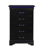 16" Black Solid Wood Five Drawer Chest with LED Lights