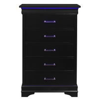 16" Black Solid Wood Five Drawer Chest with LED Lights