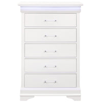 16" White Solid Wood Five Drawer Chest with LED Lighting