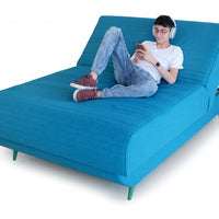 Full/Double Adjustable Turquoise Upholstered 100% Polyesterno Bed With Mattress