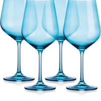 Set of Four Translucent Aqua Blue Large Wine Glasses