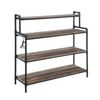 43" Antique Oak And Black Metal Four Tier Bookcase with USB Port