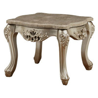 25" Champagne And Marble Marble And Solid Wood Square End Table