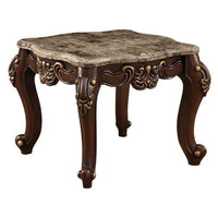 24" Walnut And Marble Marble And Solid Wood Square End Table