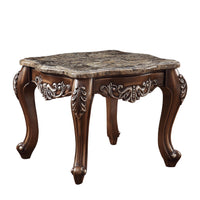 24" Antique Oak And Marble Square End Table