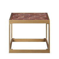 16" Brass And Warm Brown Leather Rectangular End Table