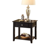 22" Black Manufactured Wood Square End Table With Drawer With Shelf