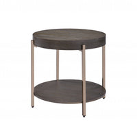 23" Champagne Metal And Dark Oak Manufactured Wood Round Two Tier End Table