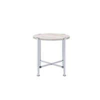 24" Chrome And White Oak Manufactured Wood And Metal Round End Table