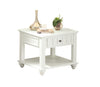 24" White Washed Square End Table With Drawer And Shelf