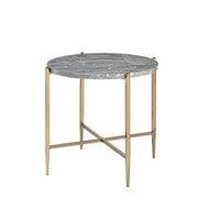 24" Champagne And Light Gray Manufactured Wood And Metal Round End Table