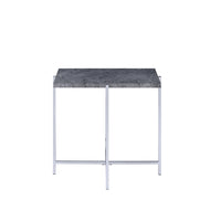 24" Chrome And Faux Marble Manufactured Wood And Metal Rectangular End Table