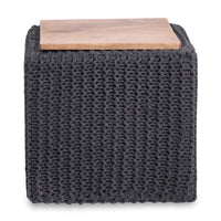 16" Gray Cotton Blend And Brown Pouf Ottoman