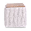 16" White Cotton Blend And Brown Pouf Ottoman