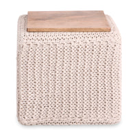 16" Ivory Cotton Blend And Brown Pouf Ottoman