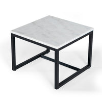 15" Black And White Stone And Metal Square End Table