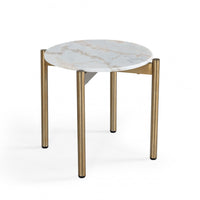 22" Gold And White Marble Round End Table