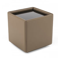 18" Beige And Black Glass And Faux Leather Square End Table