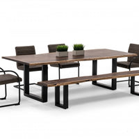 102" Acacia And Black Rectangular Solid Wood And Metal Dining Table