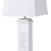 Set Of Two 32" White Seahorse Shutter USB Table Lamps With White Square Shades
