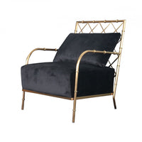 25" Black Velvet And Gold Solid Color Arm Chair