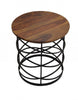 19" Black And Brown Solid Wood And Iron Round End Table