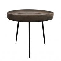 18" Black And Gray Solid Wood And Iron Round End Table