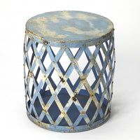 17" Rustic Blue Iron Lattice Round Top End Table