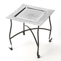 16" Black And Silver Textured Aluminum Square End Table