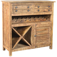 40" Rustic Natural Solid Wood 2 Door Wine Bar Cabinet
