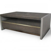 47" Dark Grey Walnut and Concrete Rectangular Coffee Table With Drawer And Shelf