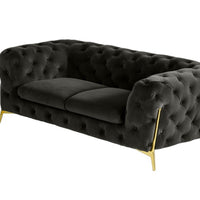 74" Dark Grey Gold Velour Chesterfield Love Seat