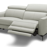 60" Grey Genuine Leather And Black Power Reclining Love Seat with USB