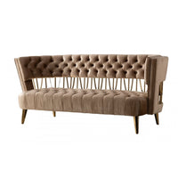 62" Dark Beige Velvet And Gold Exposed Back Love Seat