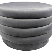 31" Gray Velvet Tufted Round Cocktail Ottoman