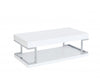 47" Chrome And White High Gloss Manufactured Wood And Metal Rectangular Coffee Table With Shelf