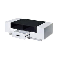 47" White And Black Rectangular Coffee Table With Drawer And Three Shelves