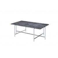 49" Chrome And Faux Marble Rectangular Coffee Table