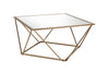 32" Champagne Gold And Mirrored Mirrored And Metal Square Mirrored Coffee Table