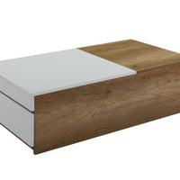49" Oak And White Melamine Veneer And Manufactured Wood Rectangular Coffee Table With Two Drawers