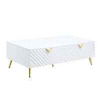 20" White Manufactured Wood And Metal Rectangular Coffee Table With Four Drawers