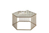 34" Champagne And Clear Glass And Metal Hexagon Coffee Table