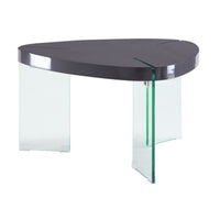 31" Clear Glass And Gray High Gloss Wood Triangle Coffee Table