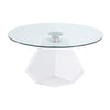 34" White And Clear Glass And Manufactured Wood Round Coffee Table