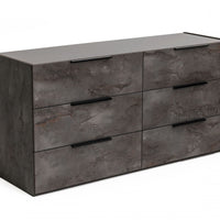 61" Grey Faux Marble Solid Manufactured Wood Six Drawer Double Dresser
