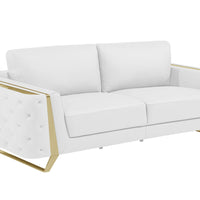 90" White Italian Leather And Gold Standard Sofa