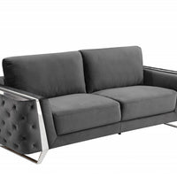 90" Dark Gray Velvet And Chrome Stainless Steel Standard Sofa