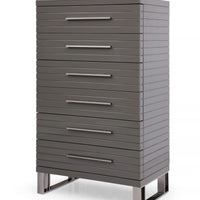 30" Grey Manufactured Wood + Solid Wood Stainless Steel Six Drawer Standard Chest