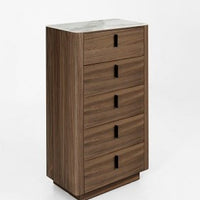 28" Walnut White Marble Manufactured Wood + Solid Wood Stainless Steel Five Drawer Standard Chest