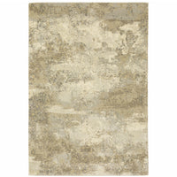 10' X 13' Beige Grey Tan And Gold Abstract Power Loom Stain Resistant Area Rug